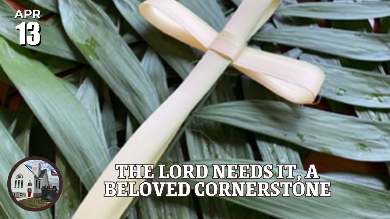 ribbon cross on green palms