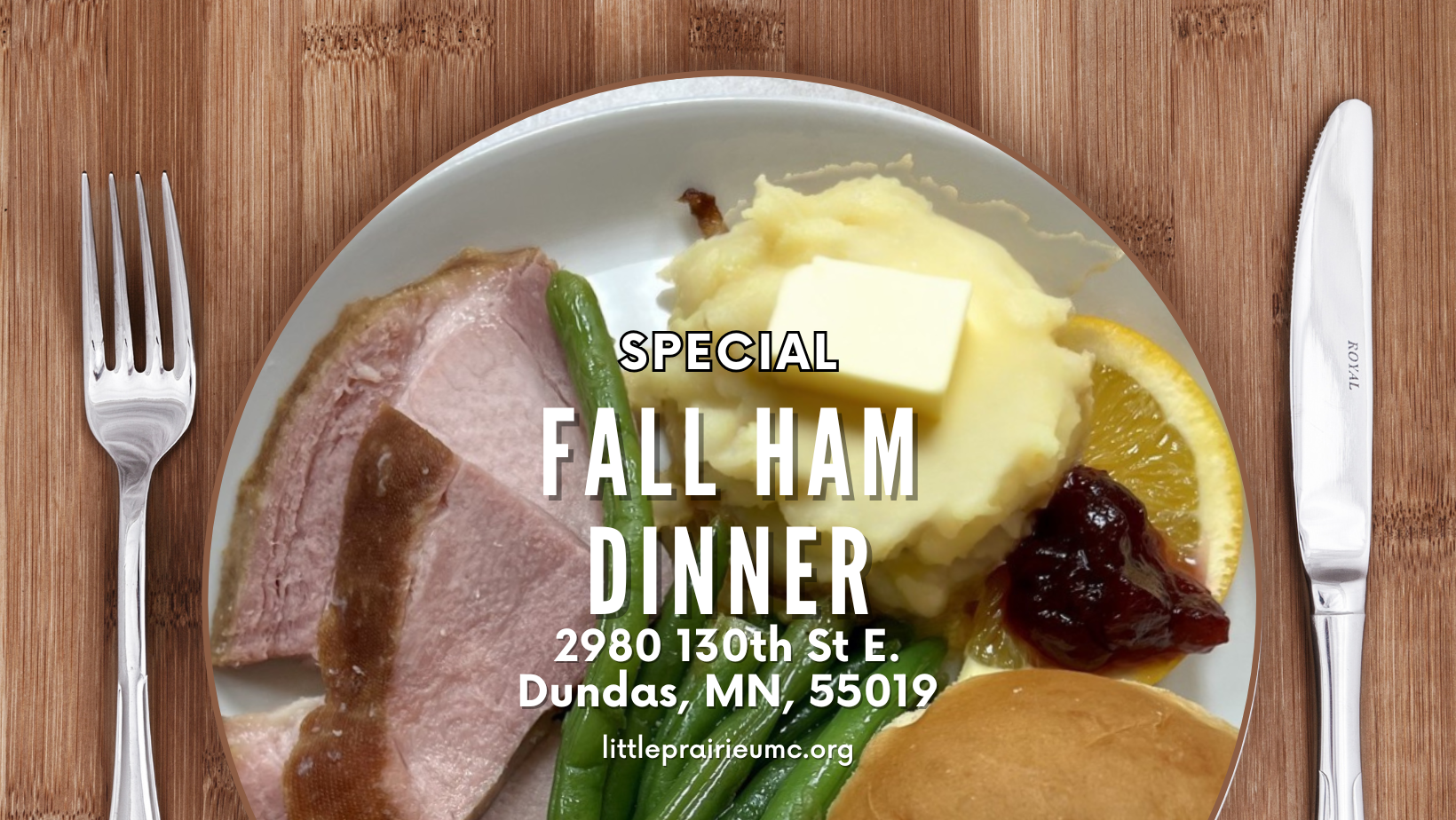 Ham dinner on a plate
